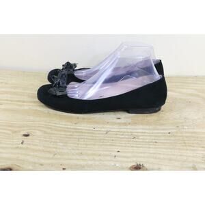 Taryn Rose Shoes 9M Black Suede Ballet Flats Patent Leather Bow Slip Ons